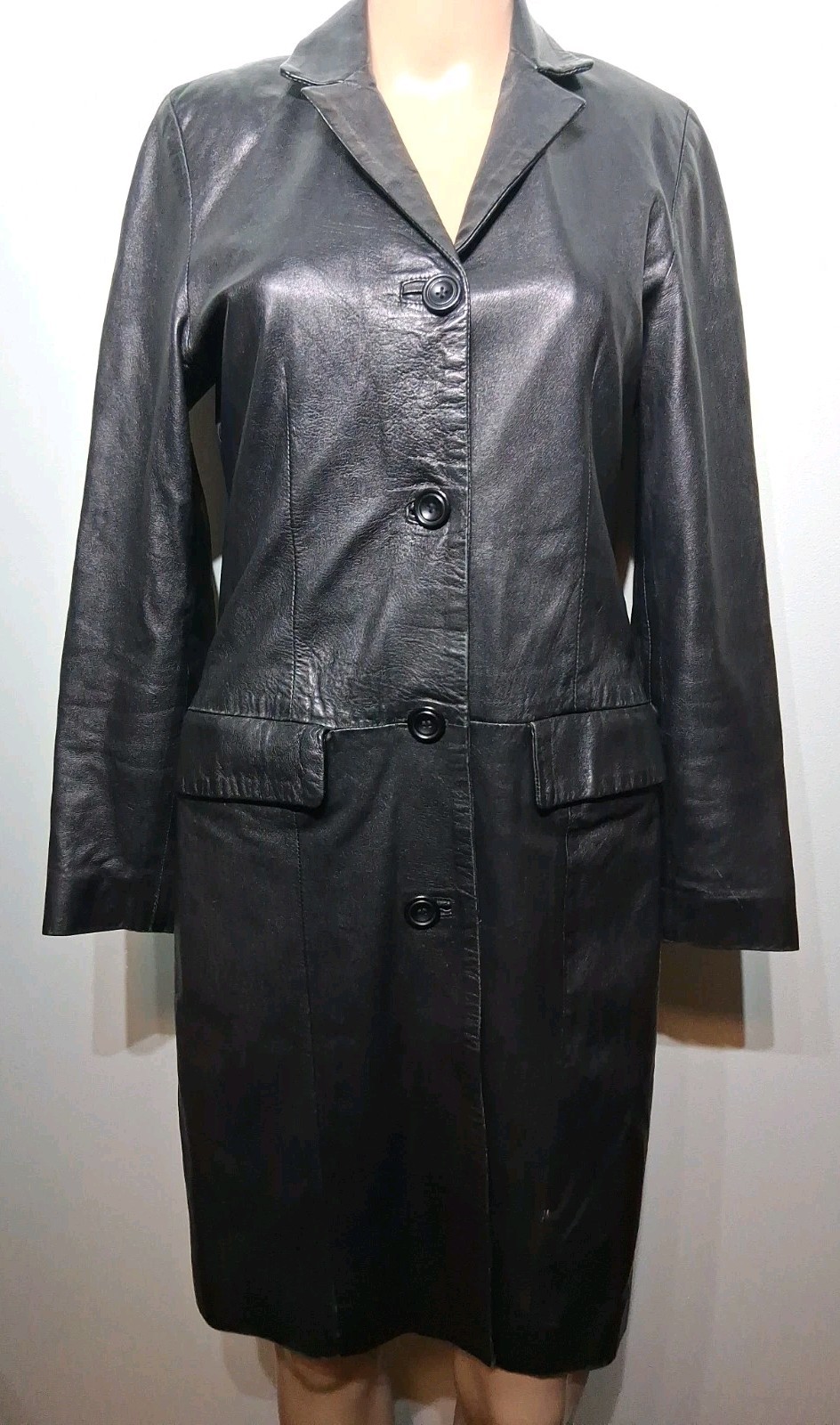 Vera Pelle Vtg Women\'s Leather Black Coat Size IT 40 Vera Pelle Vtg Women\'s Leather Black Coat Size IT 40