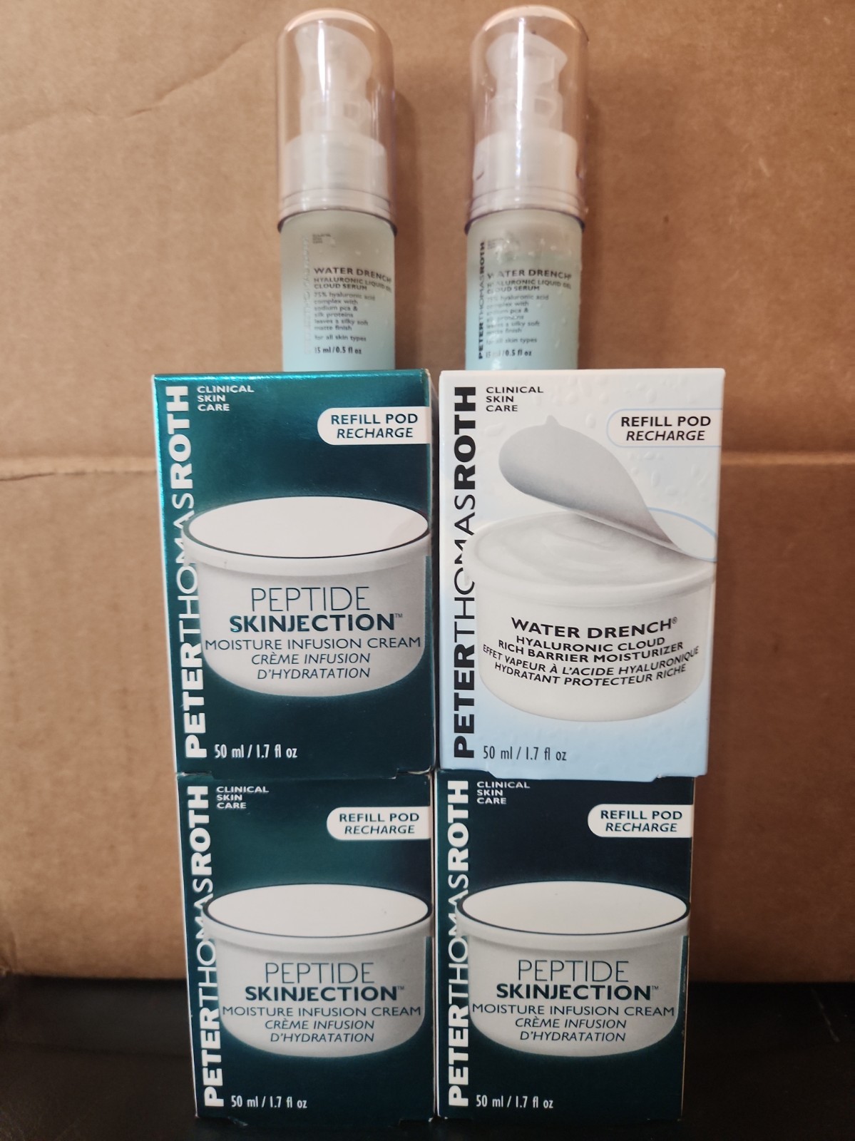 6pk Peter Thomas Roth: Water Drench X1, Peptide Skinjection X3, Cloud Serum X2. 6pk Peter Thomas Roth: Water Drench X1, Peptide Skinjection X3, Cloud Serum X2.