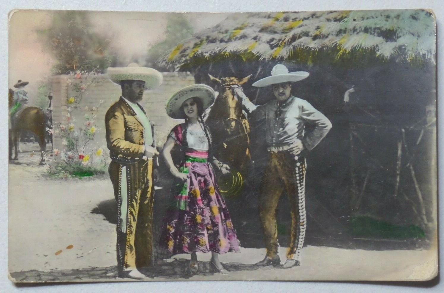 Mexican Vaqueros & Beautiful Woman Vintage 1941 Real Photo Postcard RPPC 4916
