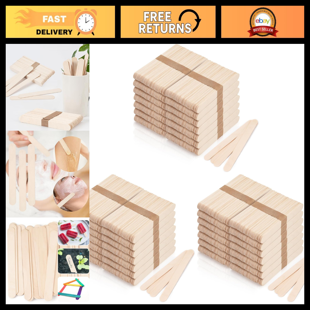1200 Large Wooden Wax Sticks 6-Inch Applicators for Hair Removal & Crafts 1200 Large Wooden Wax Sticks 6-Inch Applicators for Hair Removal & Crafts