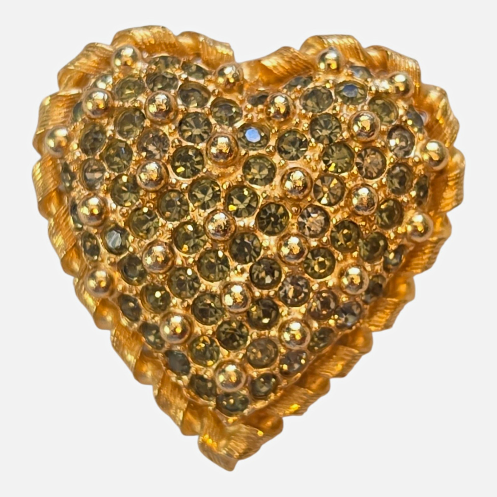 Rare Pre-Copyright Vintage DeNicola Clear Pave Rhinestone Heart Brooch Pin 1957