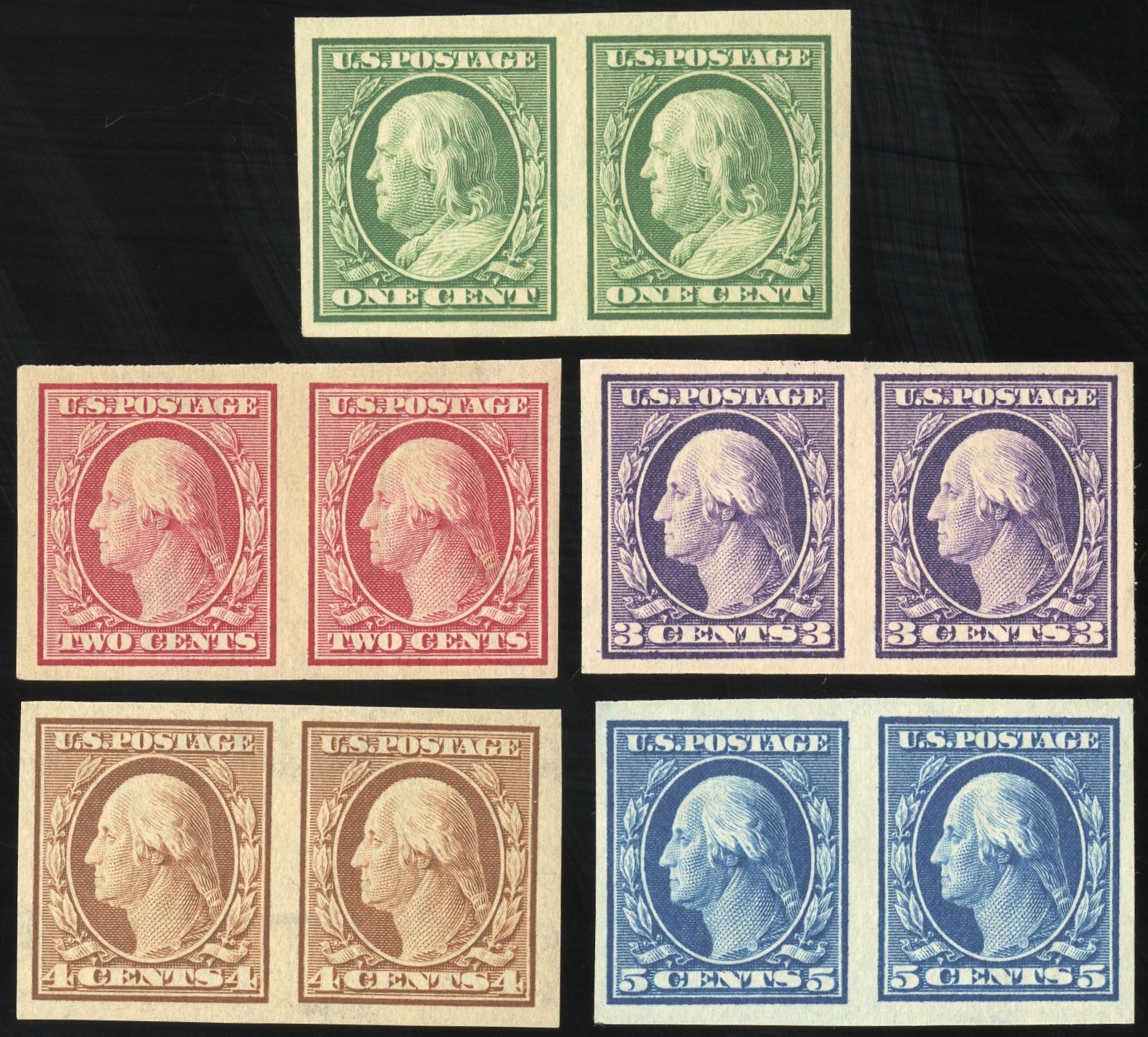 US Stamps # 343-7 MNH Superb Imperforate Pairs Fresh And Choice US Stamps # 343-7 MNH Superb Imperforate Pairs Fresh And Choice