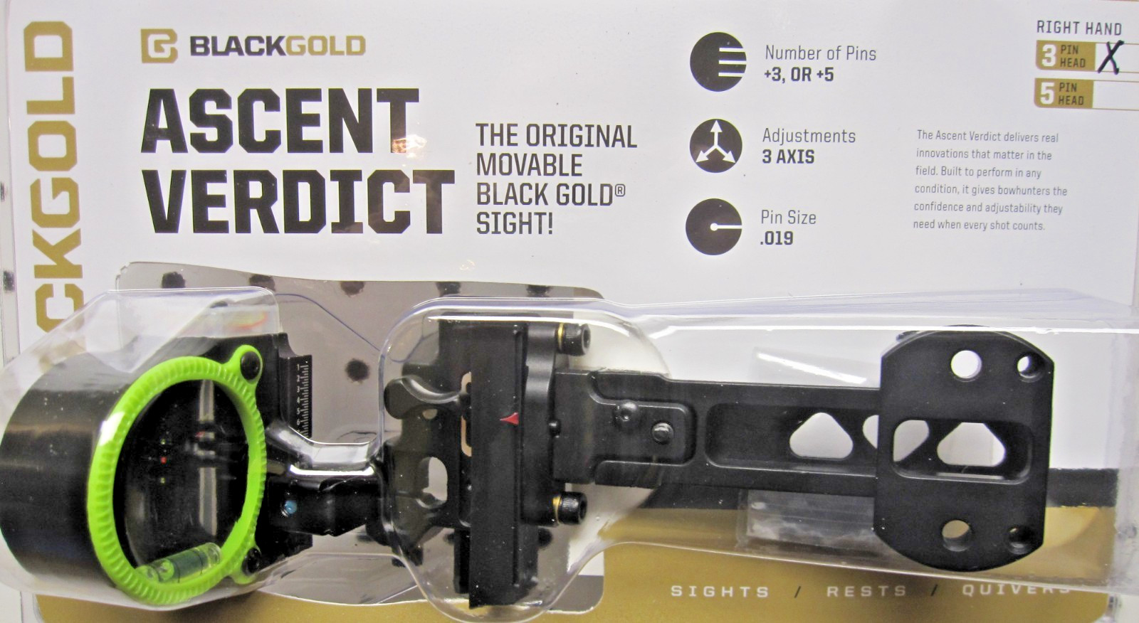 Black Gold Ascent .019 3 Pin Bridge Lock Dovetail Bow Sight RH AV4DT3-New
