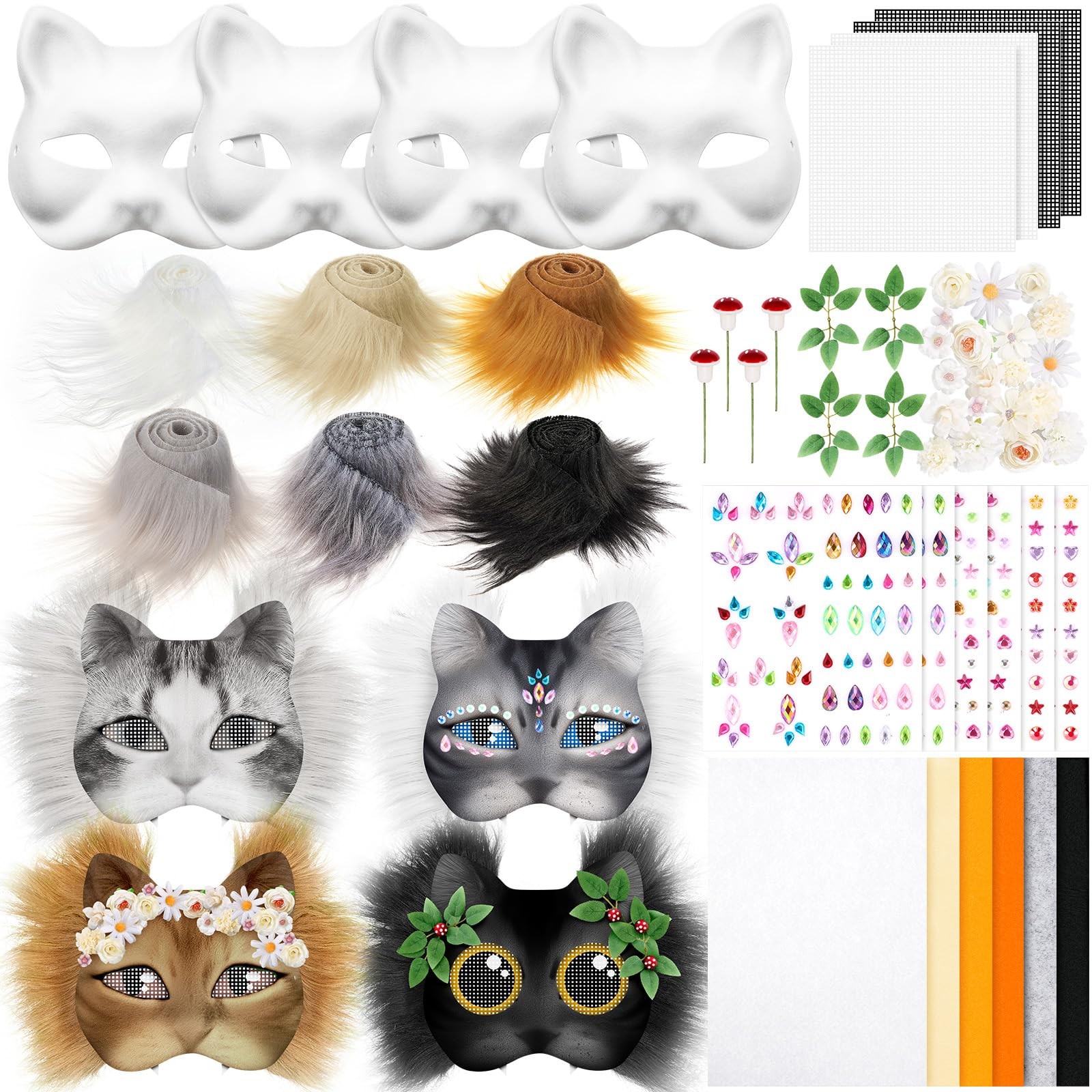 Seenelling 31 Pcs DIY Therian Mask Kit, Blank Cat Mask, Cream
