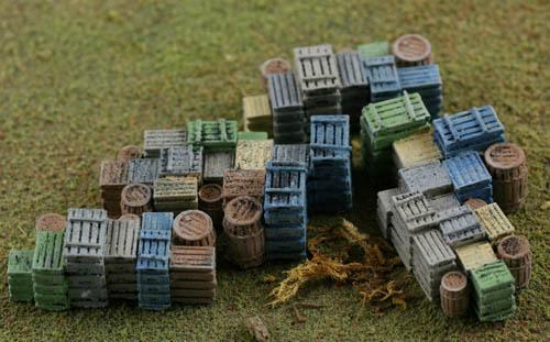 Fruit Crates and Barrels.....piles and piles of them, Come FINISHED in HO Scale