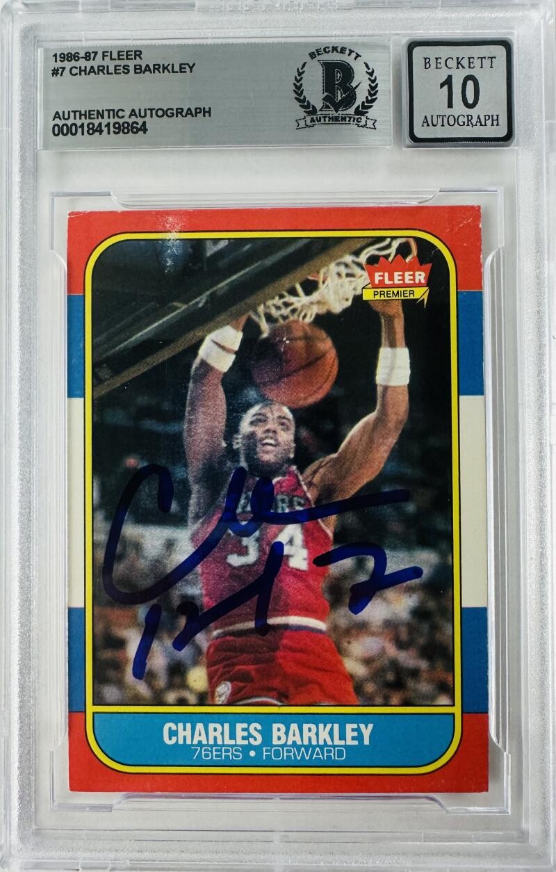 CHARLES BARKLEY SIGNED 1986-87 FLEER ROOKIE RC CARD AUTOGRAPH K64 76ERS BAS 10