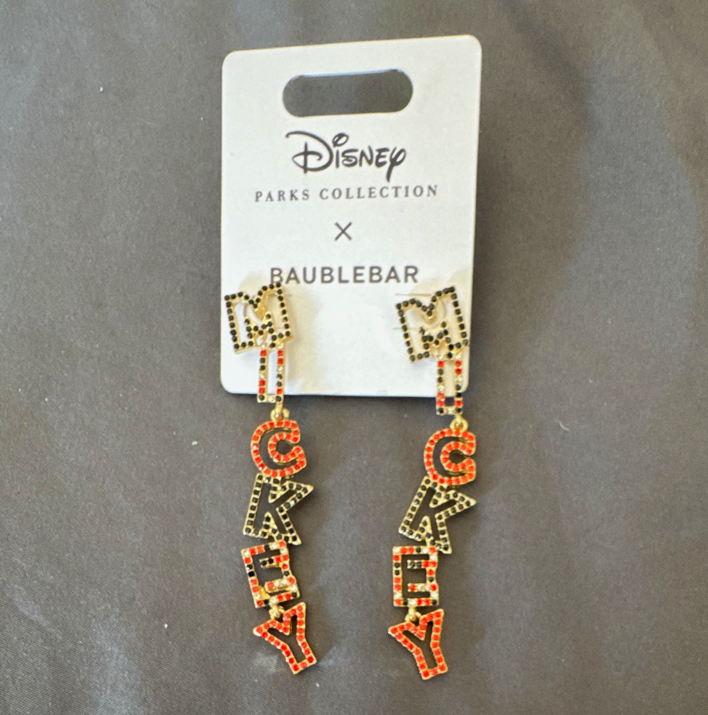 BaubleBar Disney Mickey Letter Dangle/Drop Earrings Rhinestone Red/Black/Gold BaubleBar Disney Mickey Letter Dangle/Drop Earrings Rhinestone Red/Black/Gold