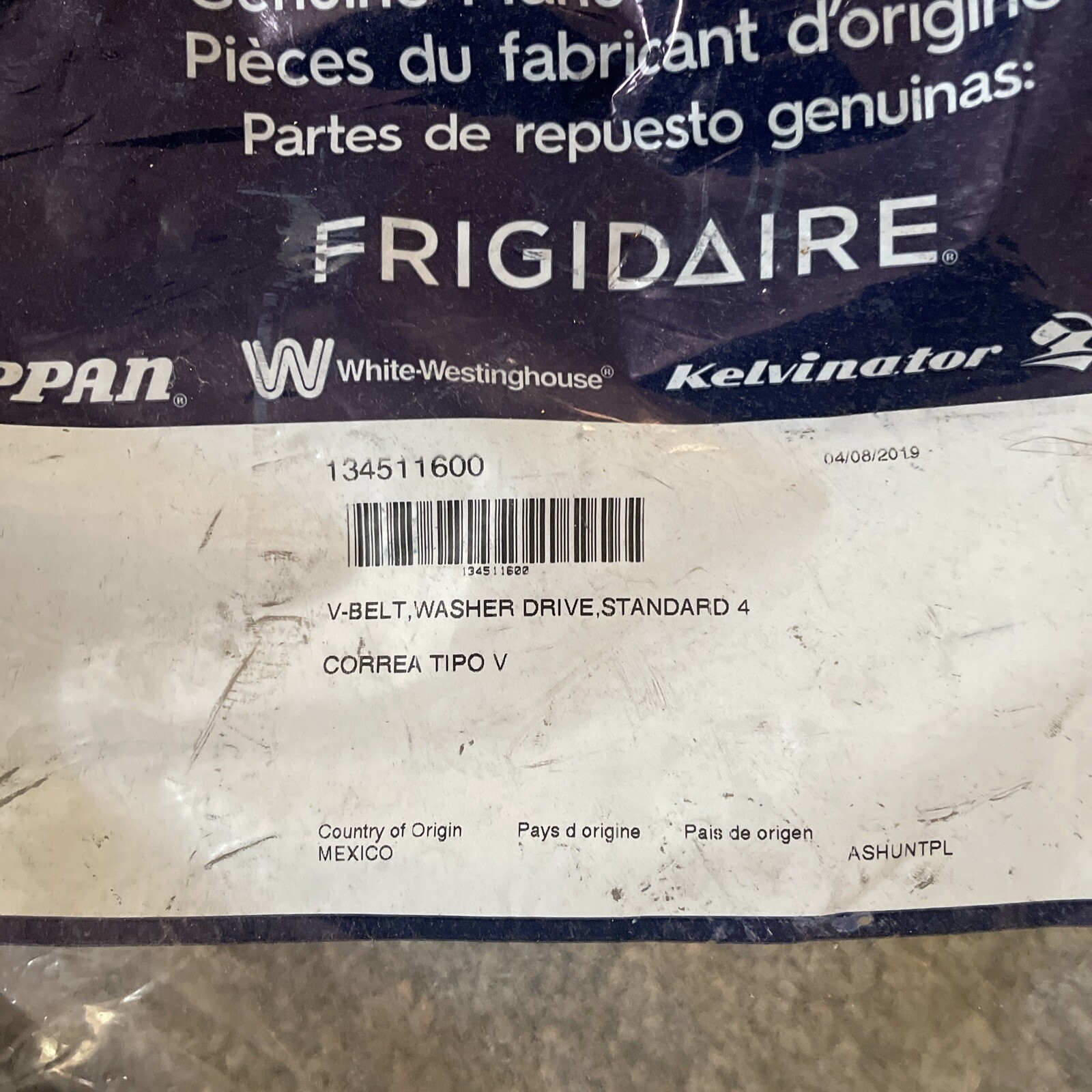 Brand New Frigidaire OEM Part # 134511600 V-Belt/ Washer Drive