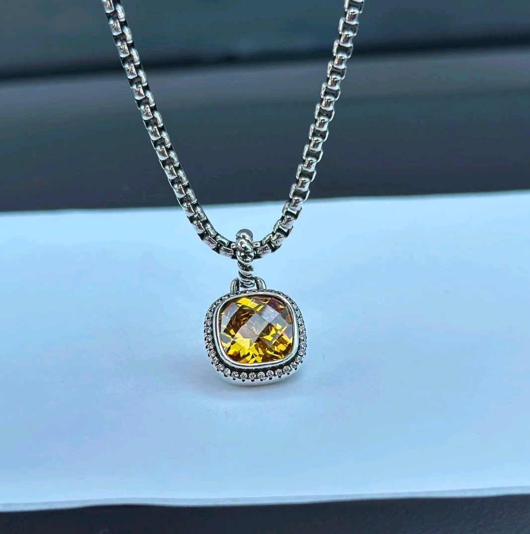 David'Yurman 14mm Silver Lemon Citrine Pendant Necklace 22 inches And Pavé 