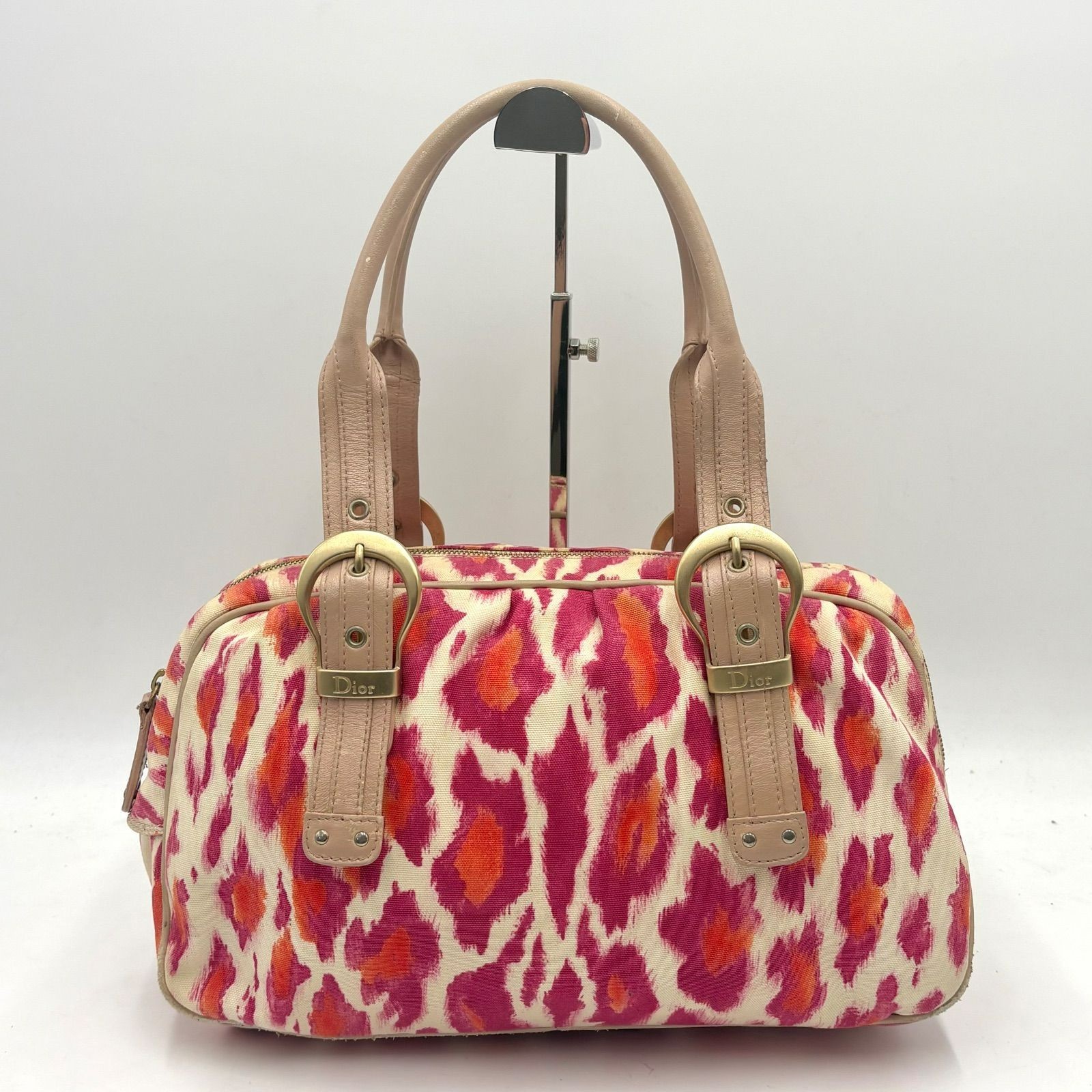 Auth Christian Dior Leopard Pattern Gold Hardware Hand Bag Shoulder Bag 2Y7326