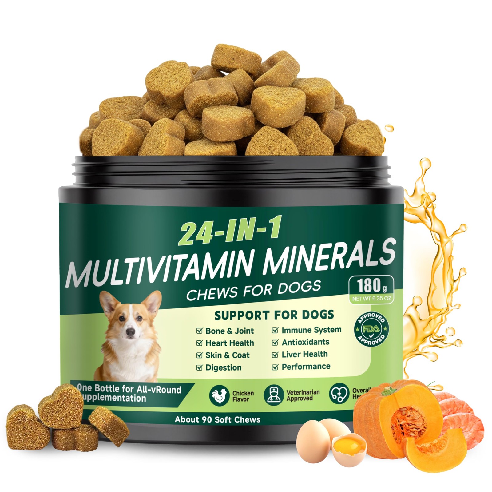 24-in-1 Dog Vitamins and Supplements, Dog Multivitamin Chewable for All Dog