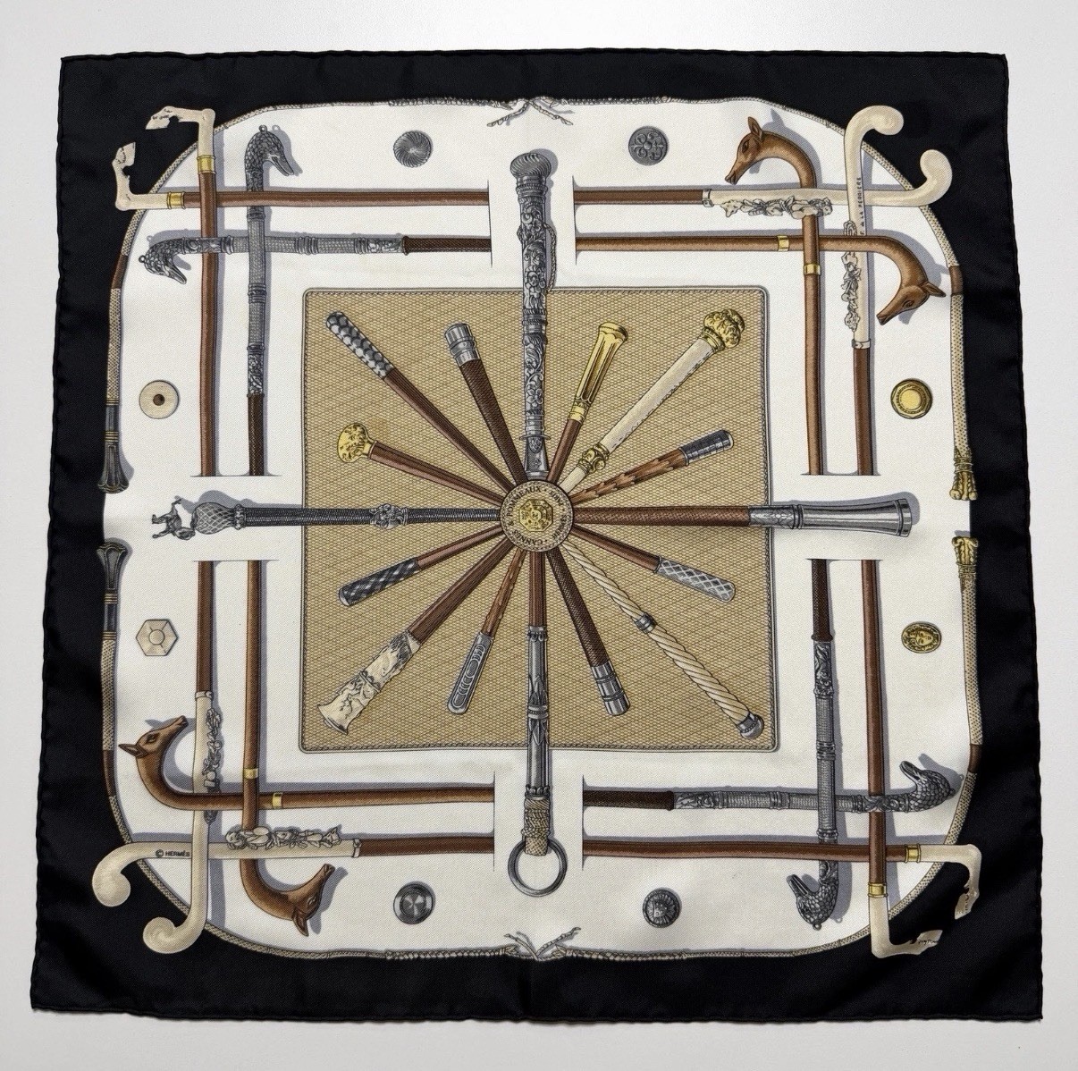 Vintage Hermes Cannes Et Pommeaux Francois De Lan Perriere Silk Scarf Square 80s