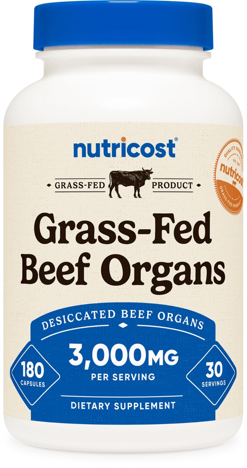 Nutricost Grass Fed Beef Organs Supplement (3,000mg) 180 Capsules - 30 Servings