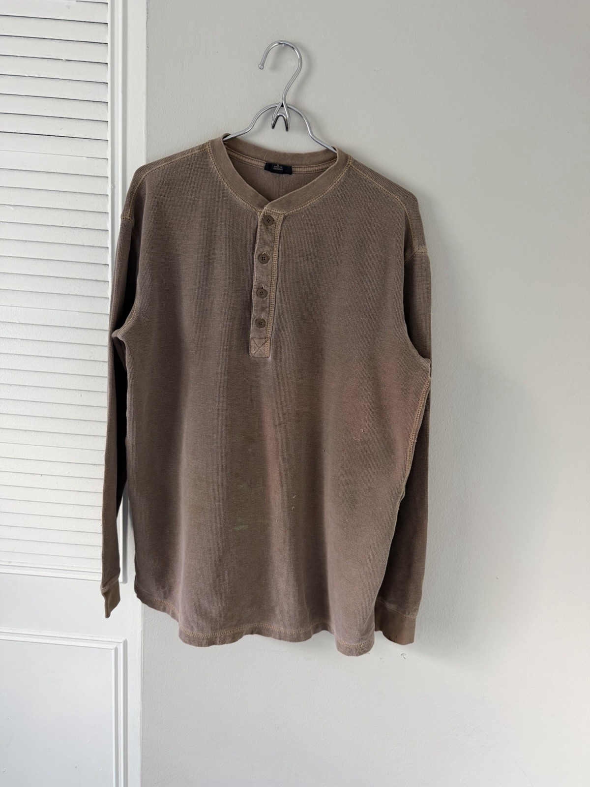 VTG Thrashed 1/4 Button Grunge Faded Waffle Shirt S