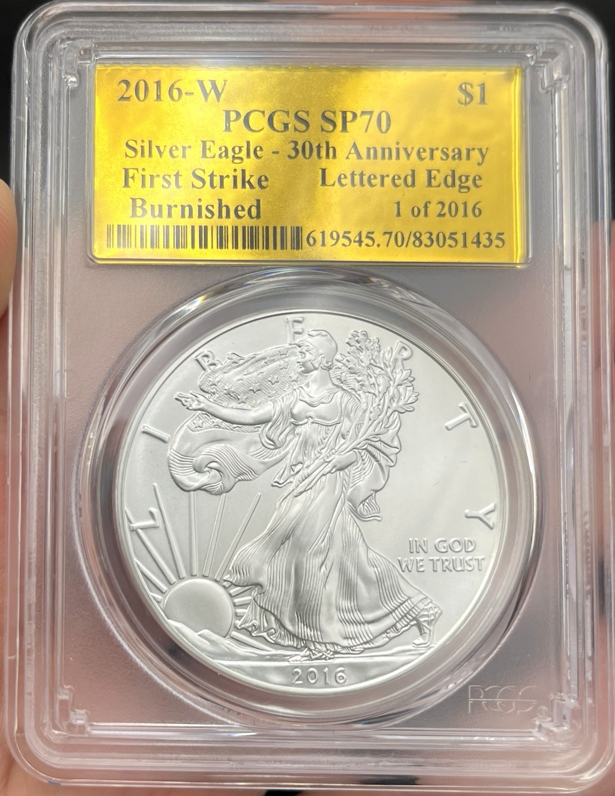 2016 W PCGS SP70 30TH ANN.FIRST DAY WEST POINT SILVER EAGLE DOLLAR $1 COIN