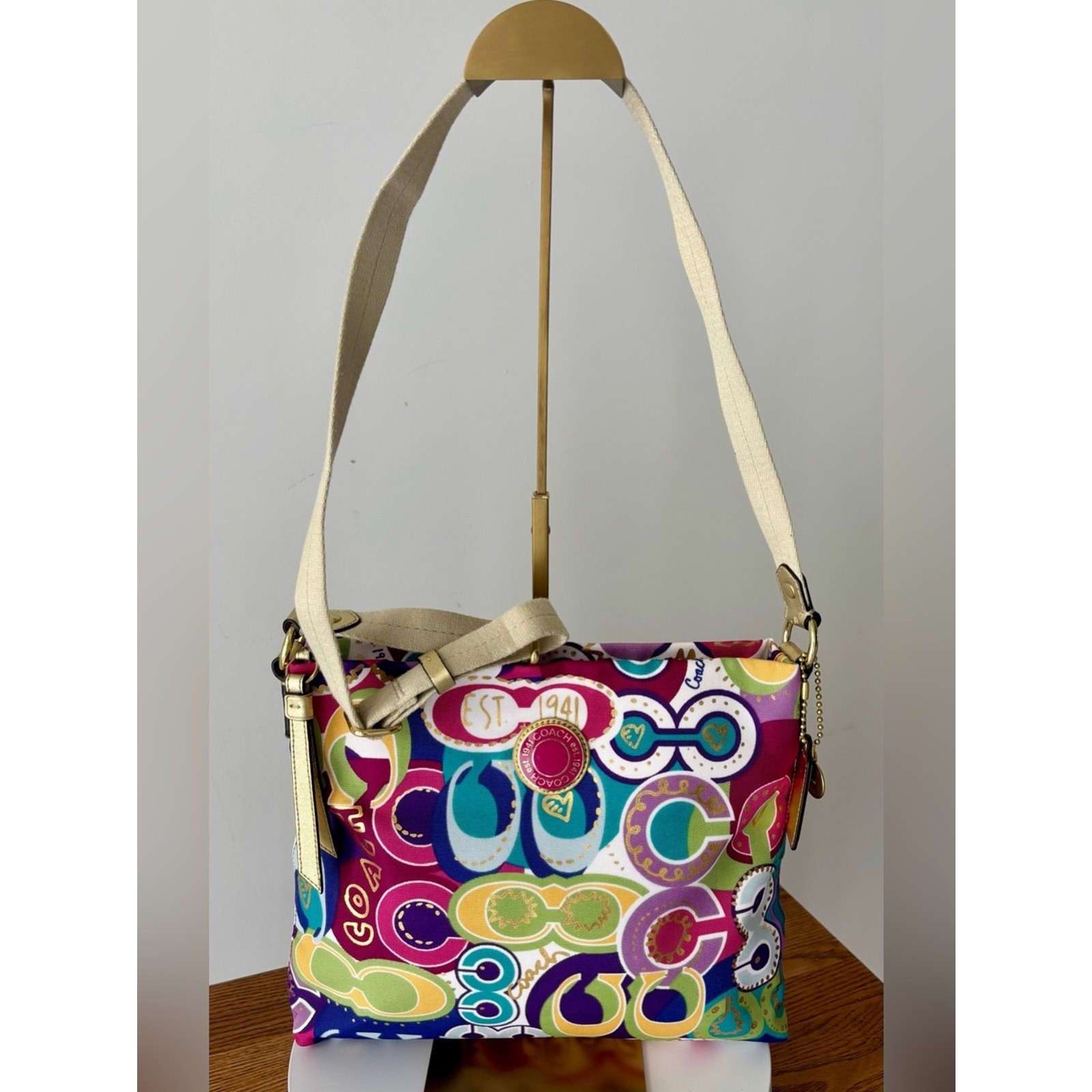 COACH Poppy Signature Canvas Leather Multicolor Shoulder Crossbody Bag - 2012