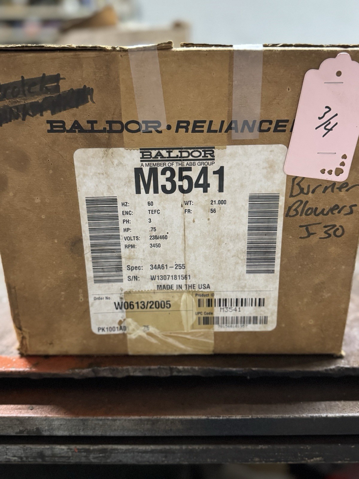 NEW- BALDOR M3541 Motor 3/4HP 3450RPM