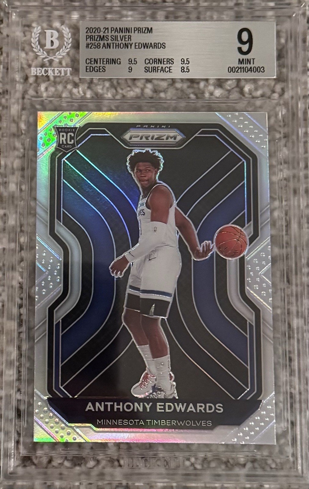 Panini Prizm 2020-21 Anthony Edwards #258 Silver Prizm RC BGS 9 Mint