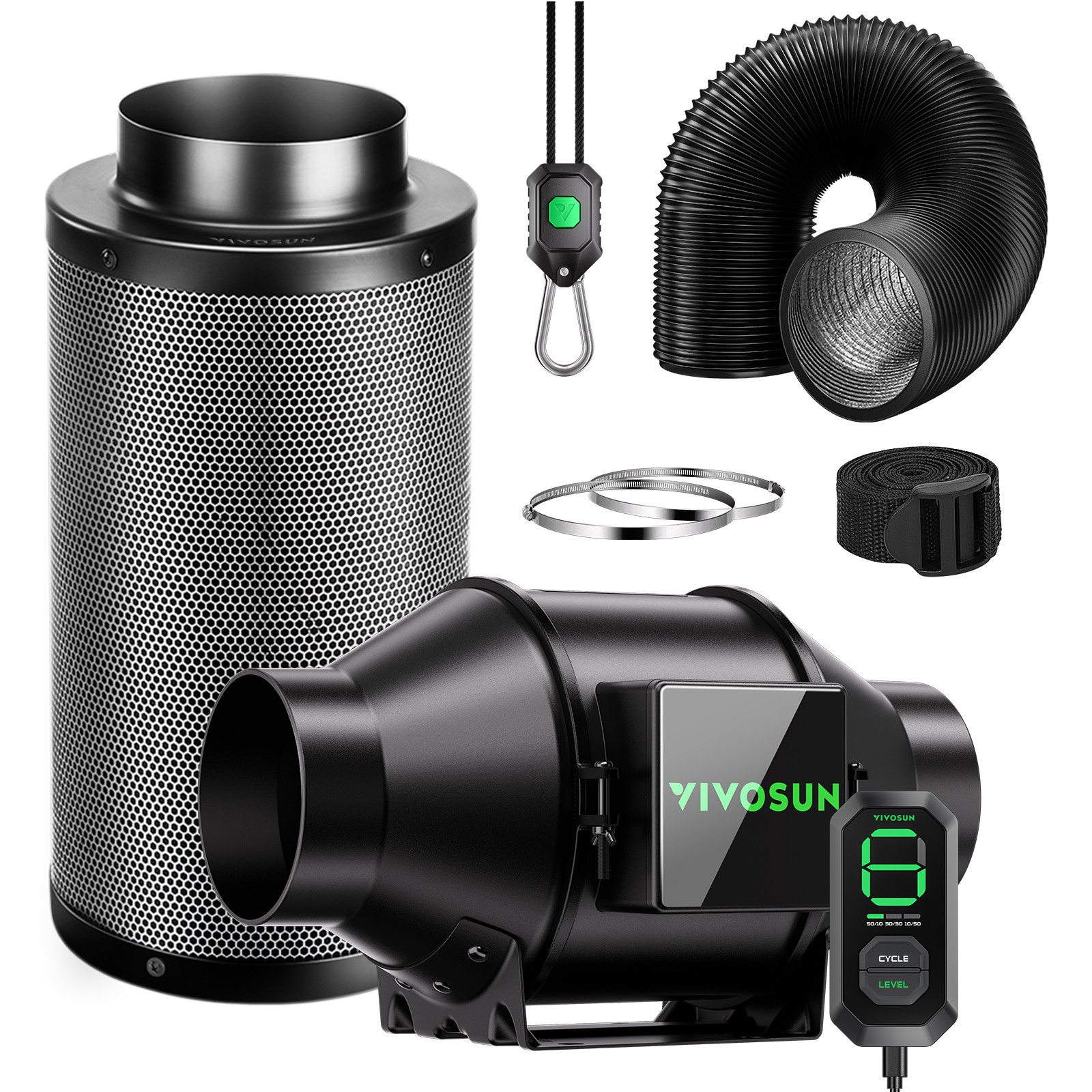 VIVOSUN 4/6/8 Air Filtration Kit Inline Fan w/ Smart Controller Filter & Ducting VIVOSUN 4/6/8 Air Filtration Kit Inline Fan w/ Smart Controller Filter & Ducting