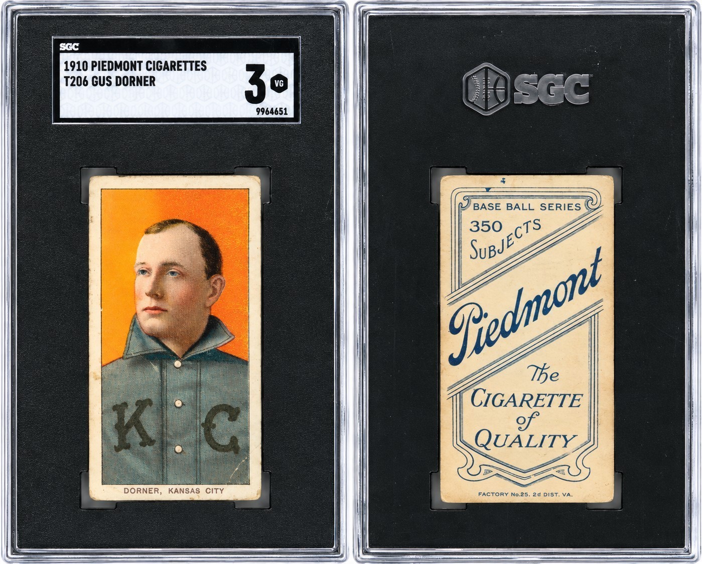 1910 T206 GUS DORNER KANSAS CITY BLUES PIEDMONT CIGARETTES SGC 3
