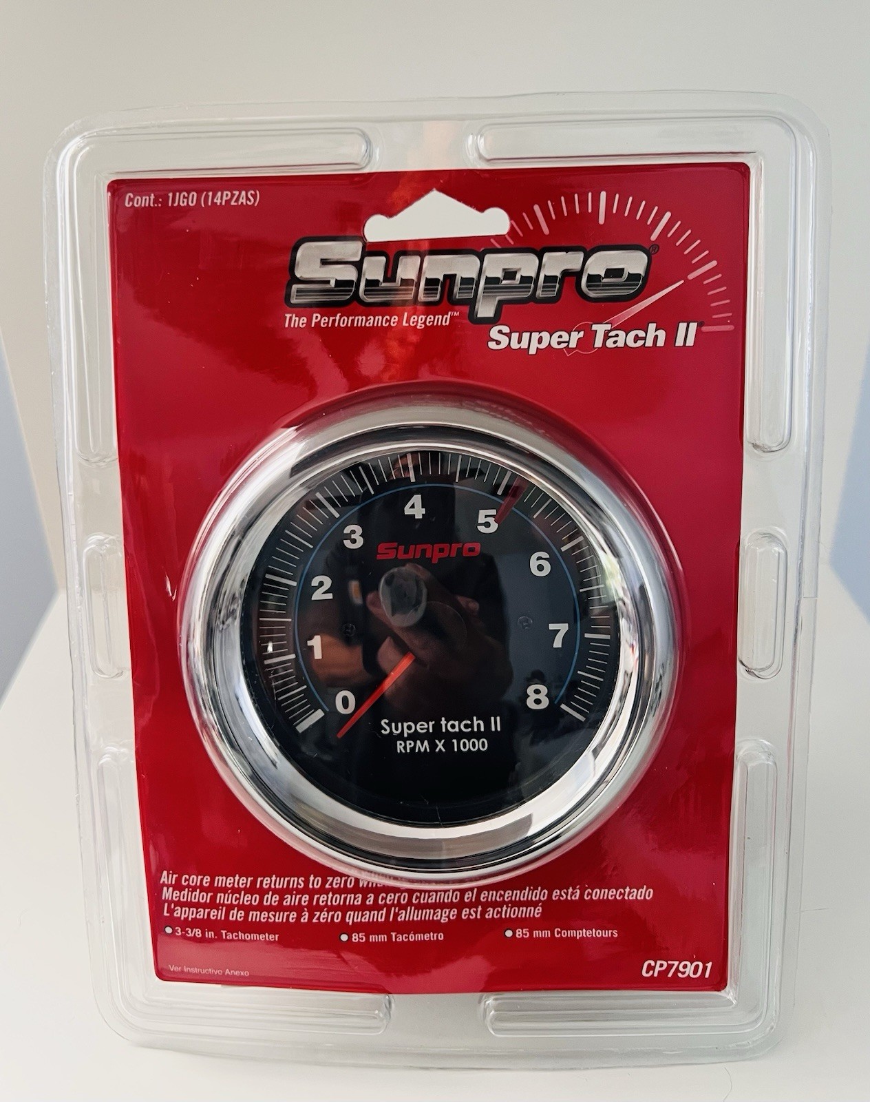 Sunpro Super Tach II • 3 3/8 Inch Black Face • CP7901 • New & Sealed