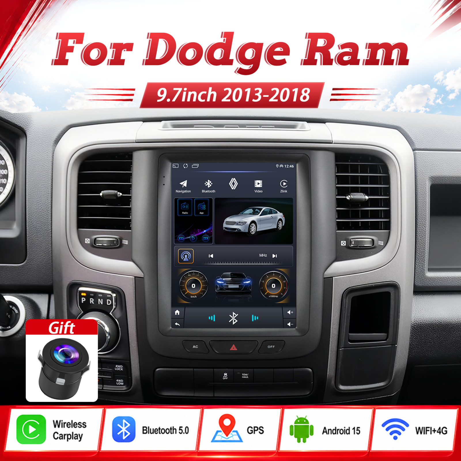 For Dodge Ram 1500 2500 3500 2013-2019 Android 14 Car Radio GPS CarPlay 2GB+32GB