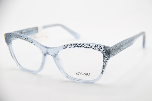 NEW SOSPIRI MILA 703 TRANSLUCENT LIGHT BLUE CRYSTALS AUTHENTIC EYEGLASSES 51-17