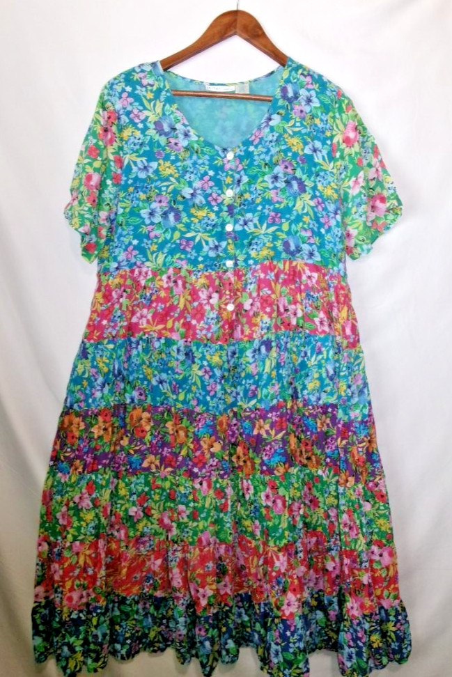 Vintage 80\'s 90\'s Floral Cotton Tiered Prairie Dress Womens L Boho Cottagecore Vintage 80\'s 90\'s Floral Cotton Tiered Prairie Dress Womens L Boho Cottagecore