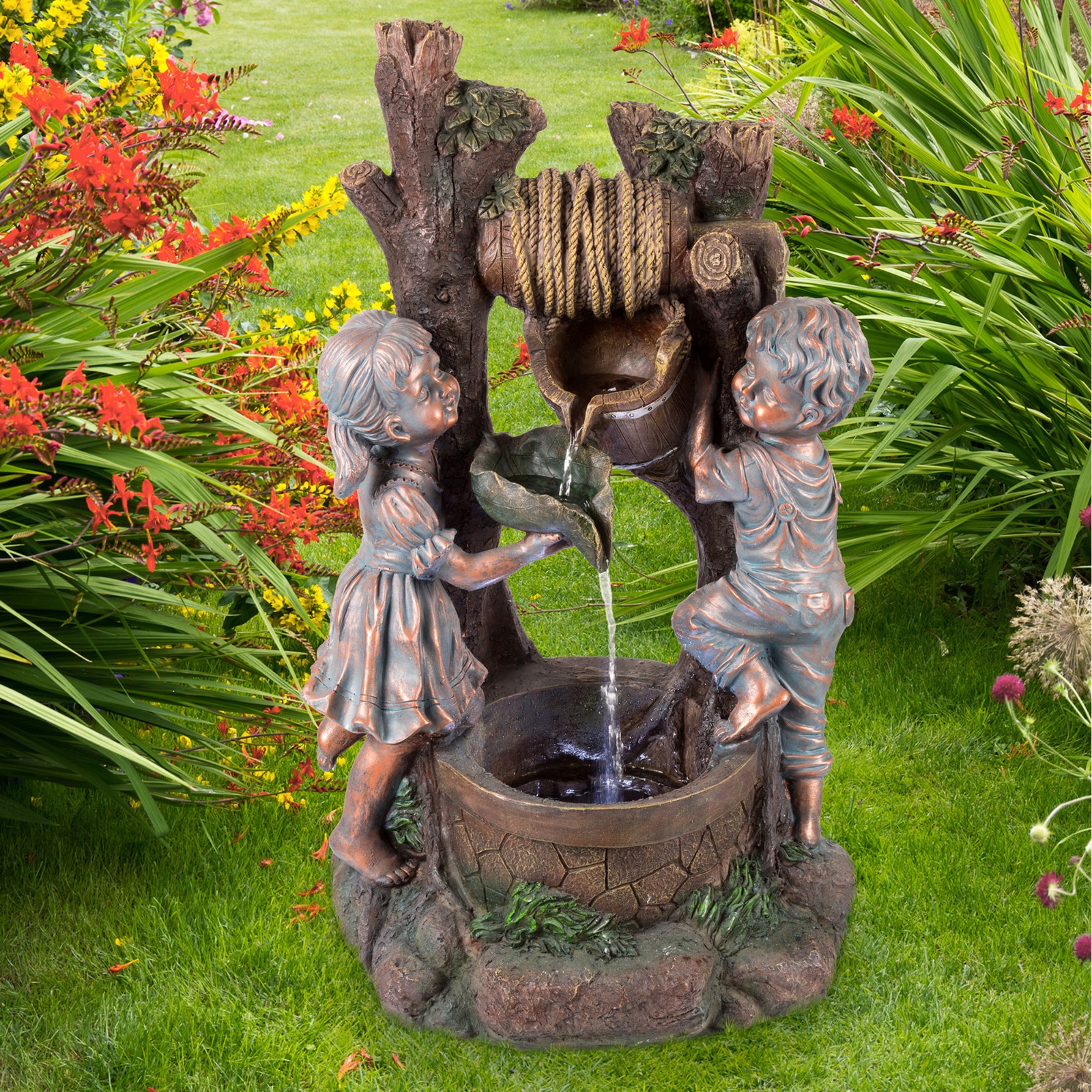 Children at the Well Water Fountain with LED Lights- Lighted Outdoor Fountain