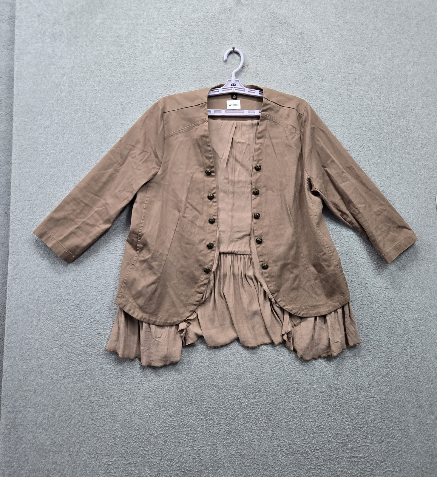 Torrid Women Jack 1 Brown Stretch Twill Peplum Military Ruffles Button Up Casual