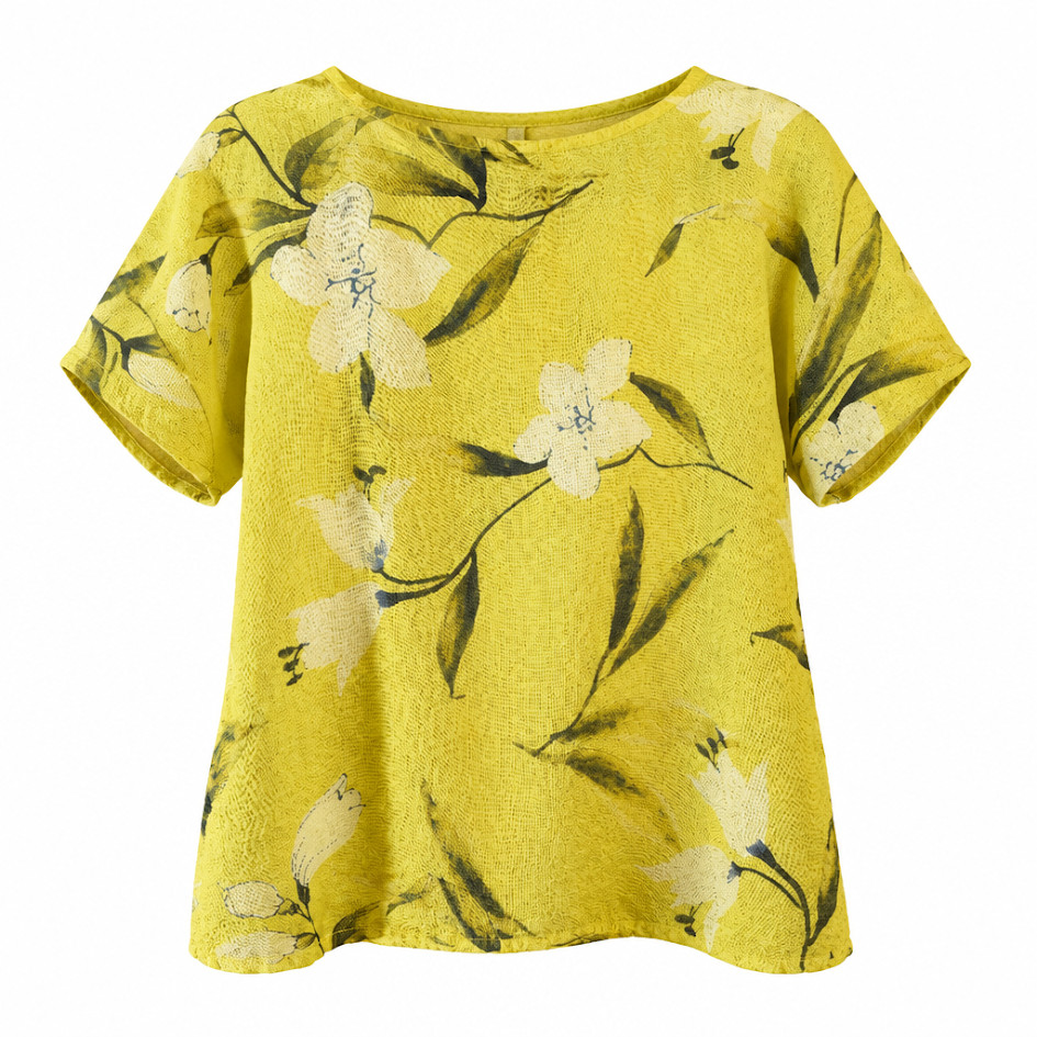 Bellambia Made In Italy 100% Linen Yellow Floral Tunic Top Lagenlook Boho LARGE Bellambia Made In Italy 100% Linen Yellow Floral Tunic Top Lagenlook Boho LARGE