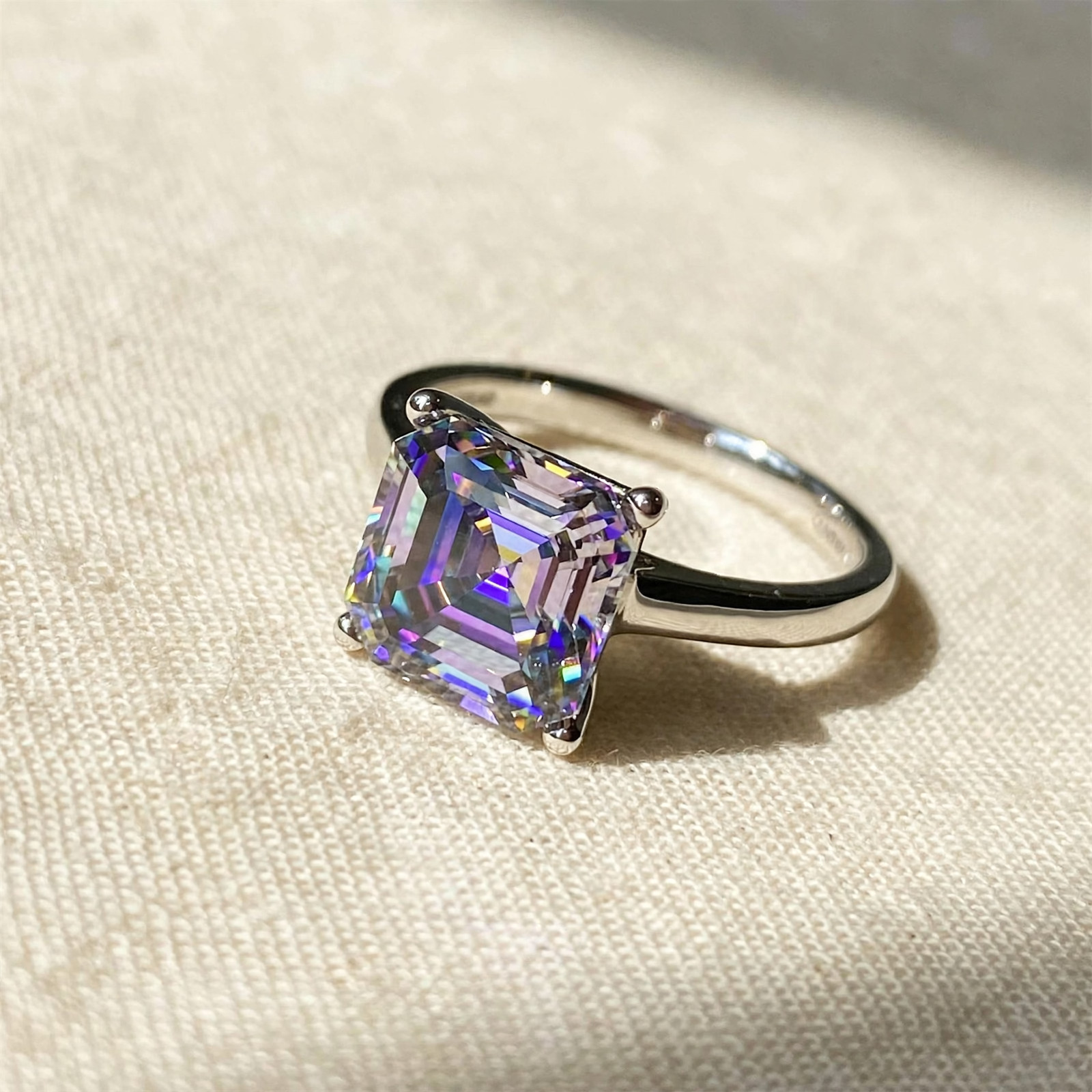 2ct Fancy Colored Asscher Moissanite Solitaire Ring