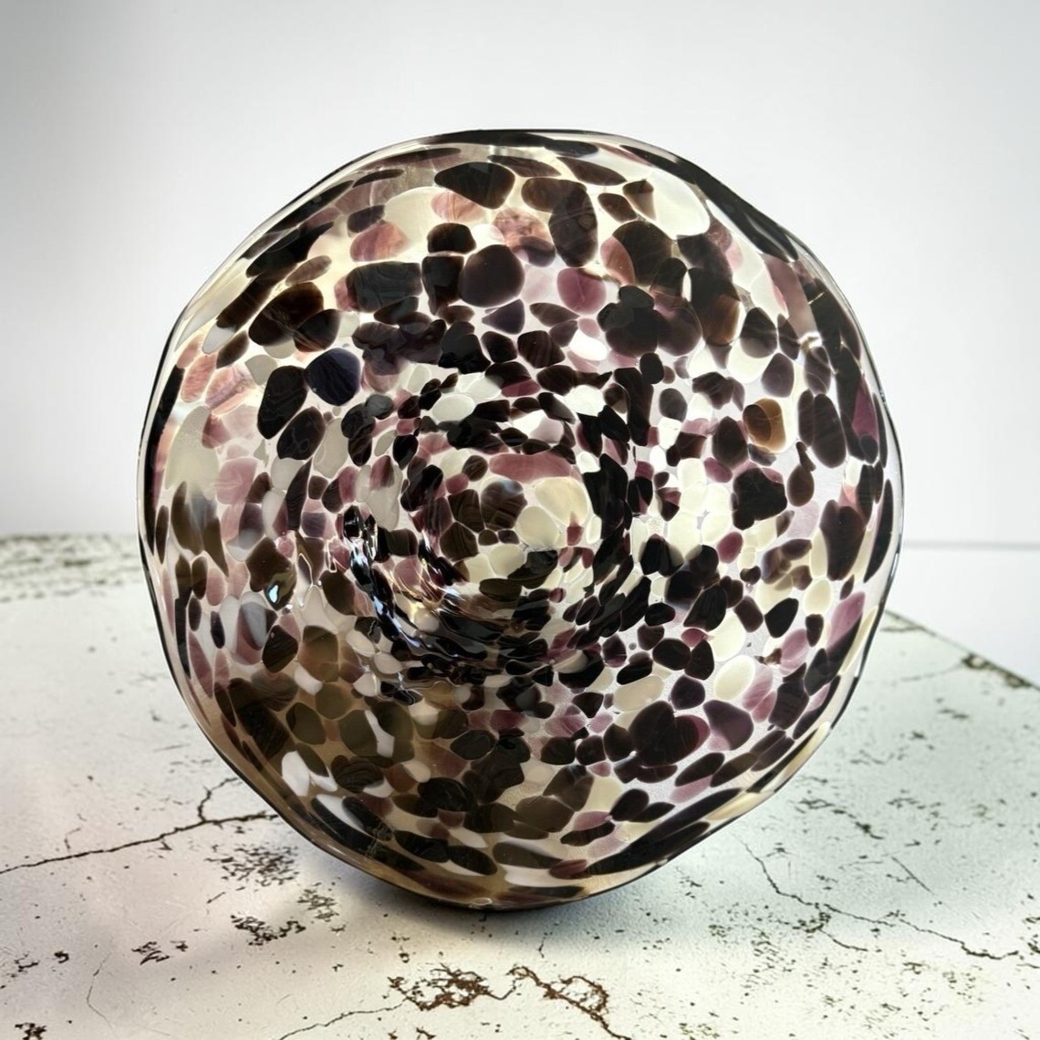 Vintage Murano Art Glass Bowl Centerpiece Black White Polka Dots 13\ Vintage Murano Art Glass Bowl Centerpiece Black White Polka Dots 13\