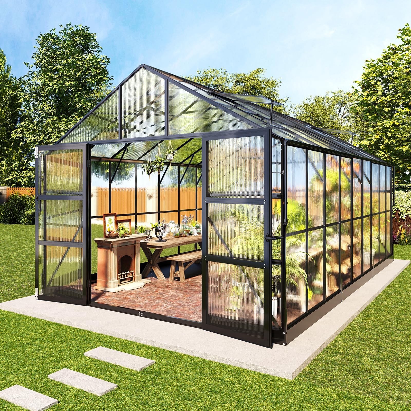 AMERLIFE 10x18 FT Polycarbonate Greenhouse with 4 Roof Vents