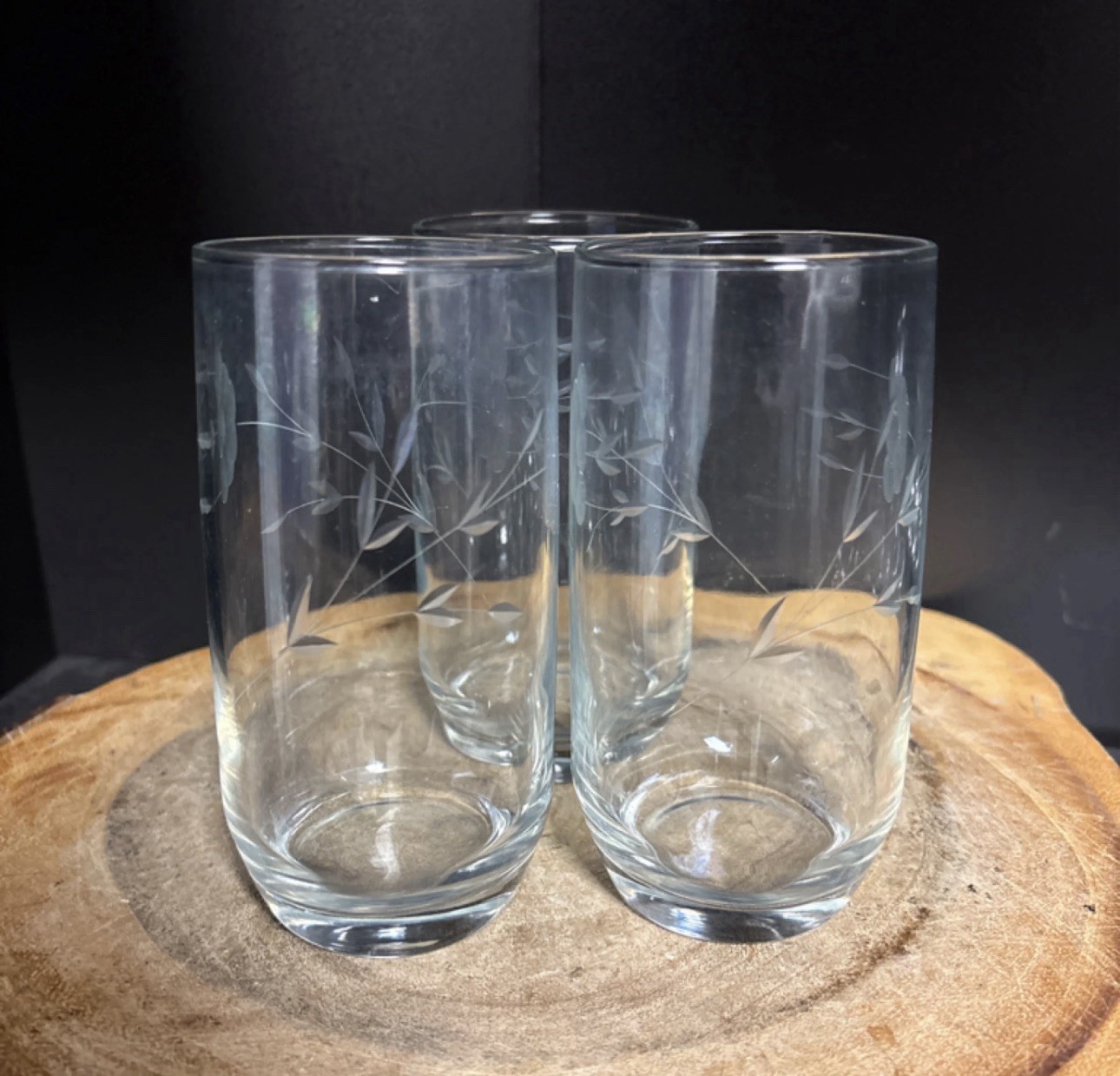 (3) Vintage Princess House etched floral tumblers