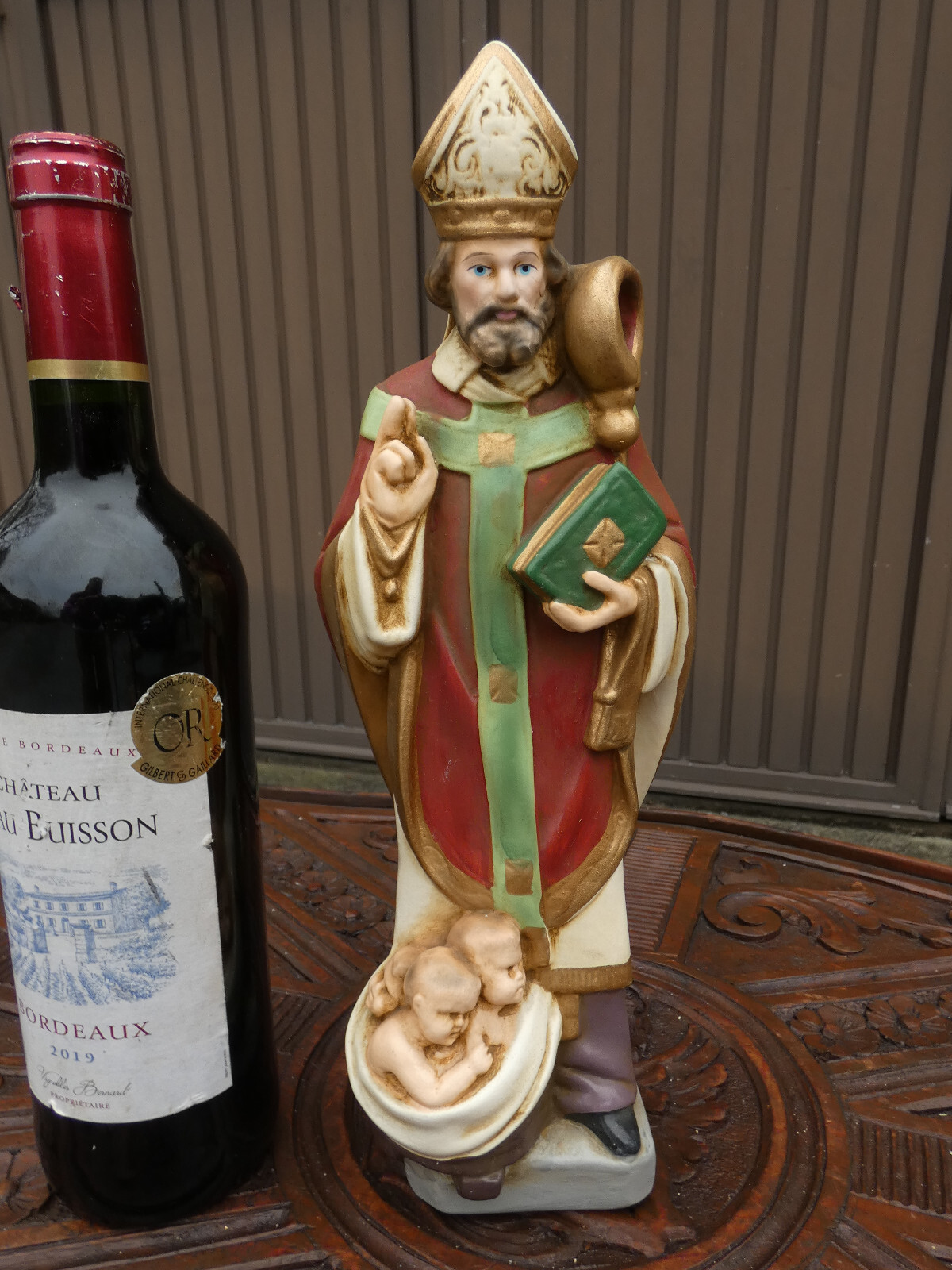 Antique Saint Nicholas Children Statue french chalk rare Antique Saint Nicholas Children Statue french chalk rare