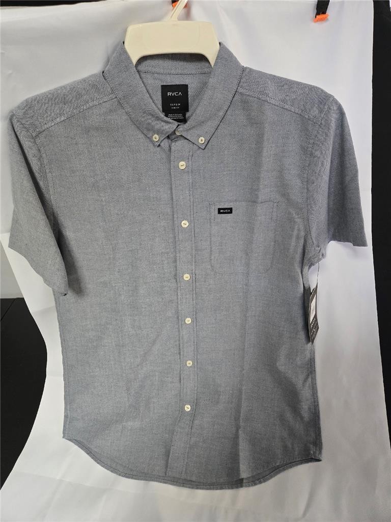 .= RVCA Men Button Down Short Sleeve Shirt Small Thatll Do Stretch