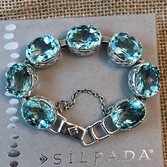 Silpada 925 Sterling Silver Aqua Blue Glass Lagoon Bracelet B2093 GORGEOUS RARE