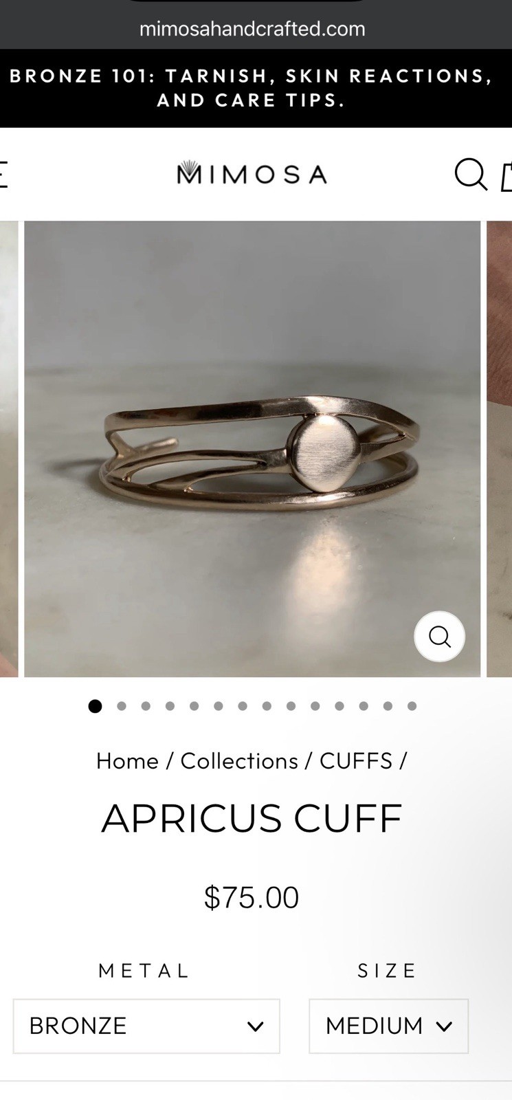 Mimosa Handcrafted Bronze Apricus Cuff Mimosa Handcrafted Bronze Apricus Cuff