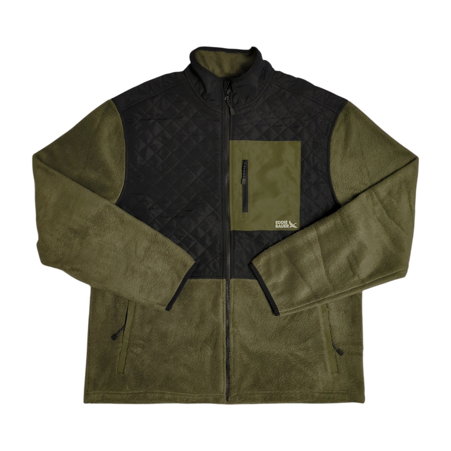 Eddie Bauer Men\'s Mixed Media Regular Fit Full Zip Fleece Jacket (Green, XXL)