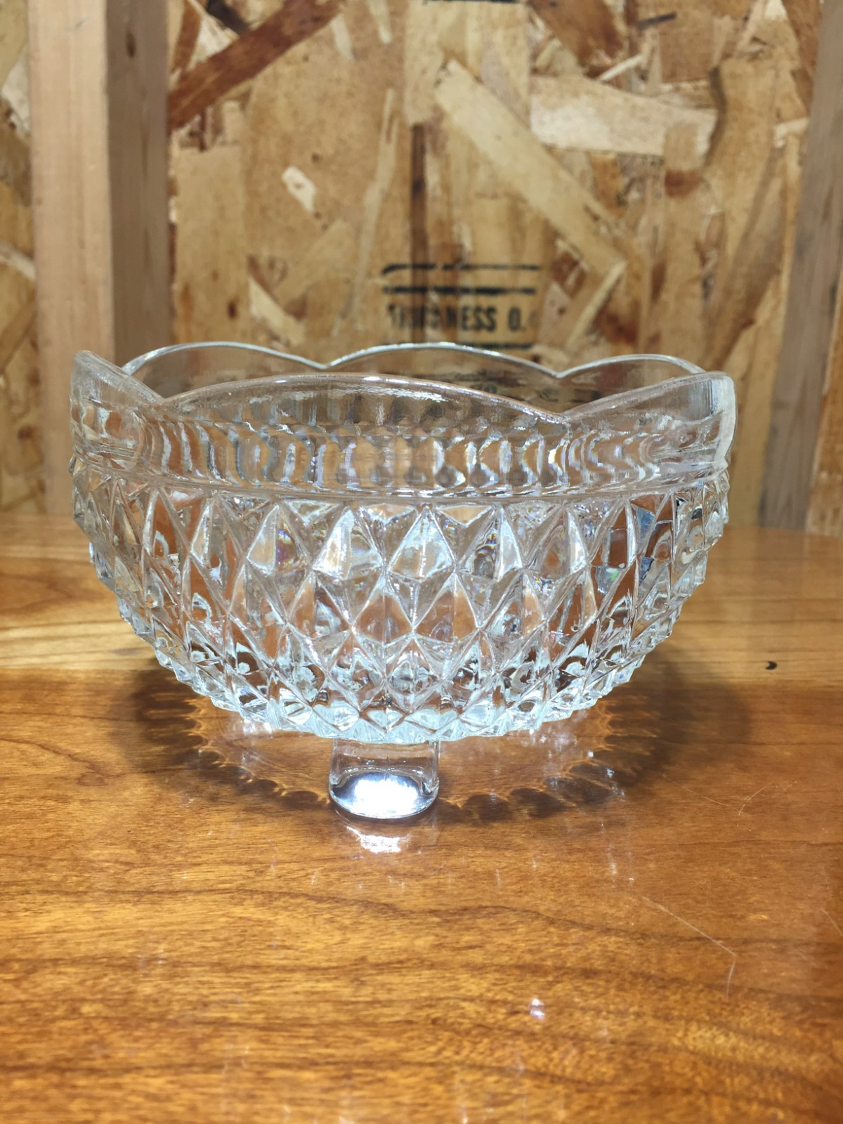 VTG Indiana Glass Diamond Point Cut Bon Bon Bowl Footed Scalloped Rim VTG Indiana Glass Diamond Point Cut Bon Bon Bowl Footed Scalloped Rim