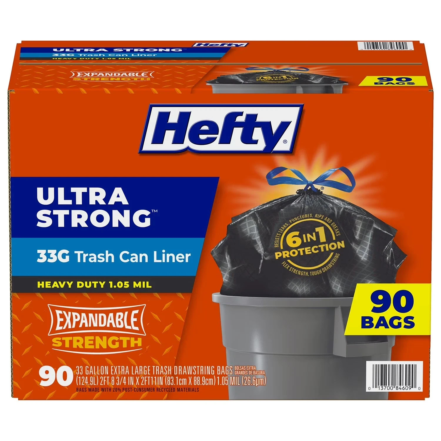 Hefty Ultra Strong Drawstring Trash Bags, Unscented 33 gal., 90 ct. Hefty Ultra Strong Drawstring Trash Bags, Unscented 33 gal., 90 ct.