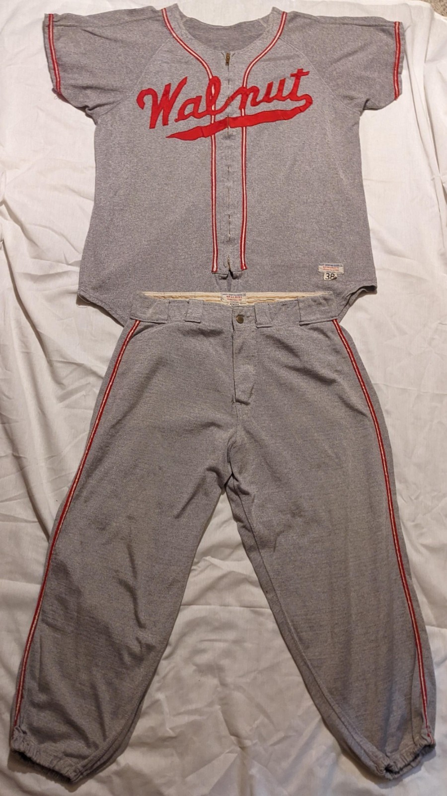 Rare 1940s/50s game worn Walnut Iowa flannel baseball uniform-Spalding/Hauff tag