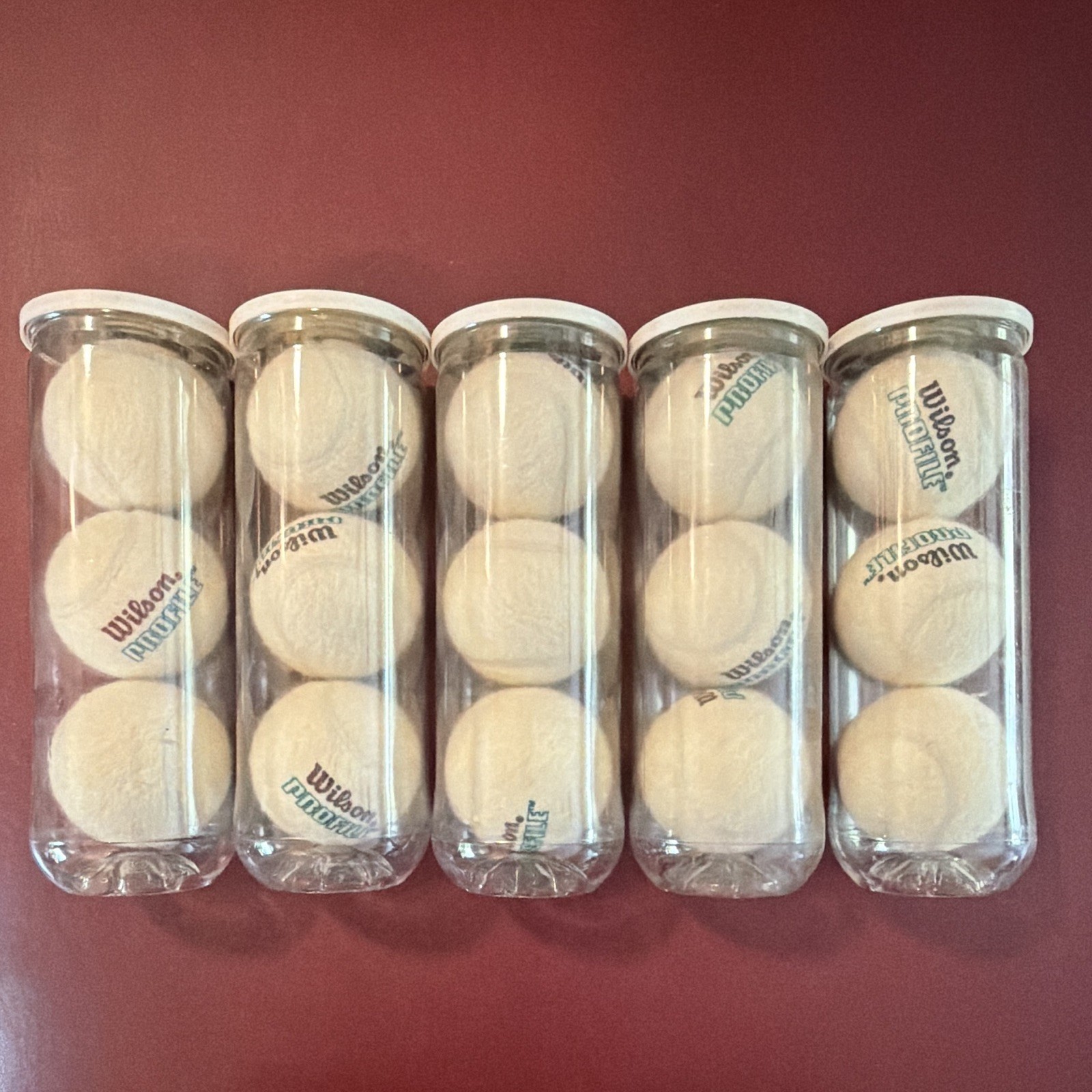 Lot of 5 VTG NOS Wilson Profile WHITE Tennis Balls Sealed Clear Tube Rare