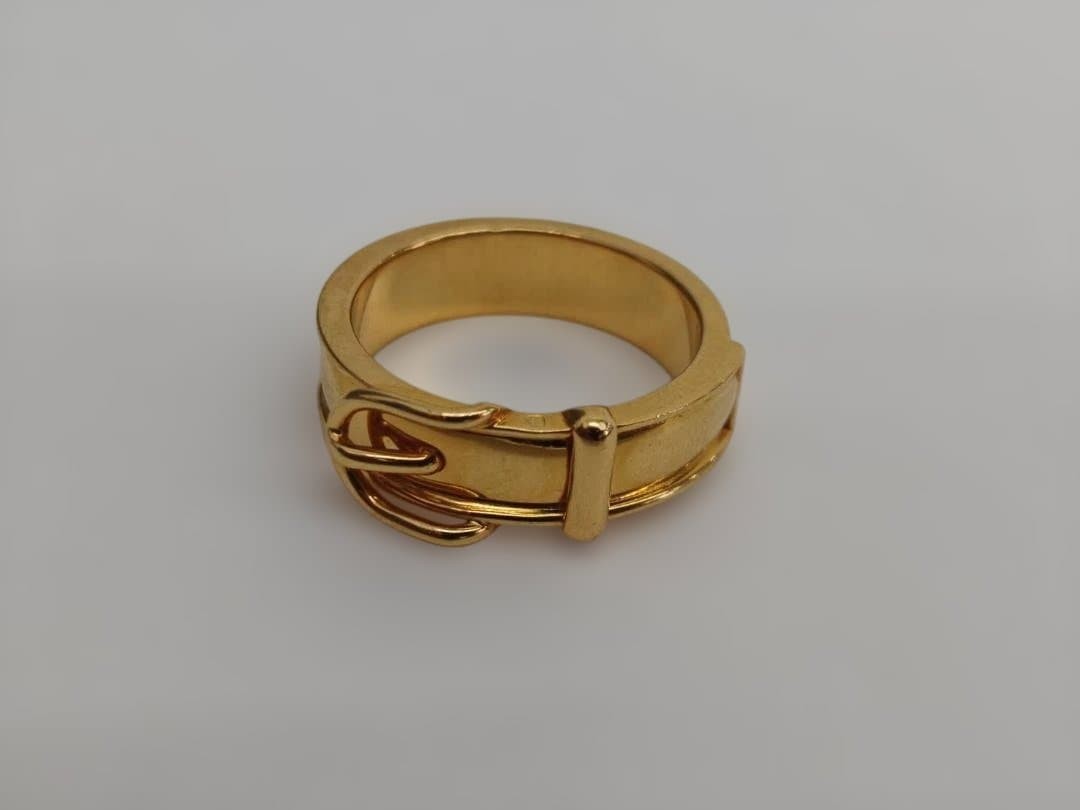 HERMES Ceinture Belt Motif Scarf Ring Gold Plated Authentic Japan