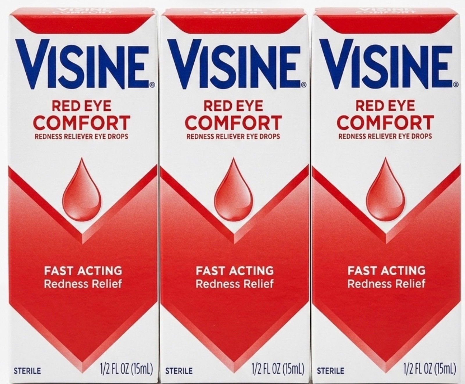Visine Red Eye Comfort Redness Relief Eye Drops 0.5oz Each X3 Bottles Exp 9/2028