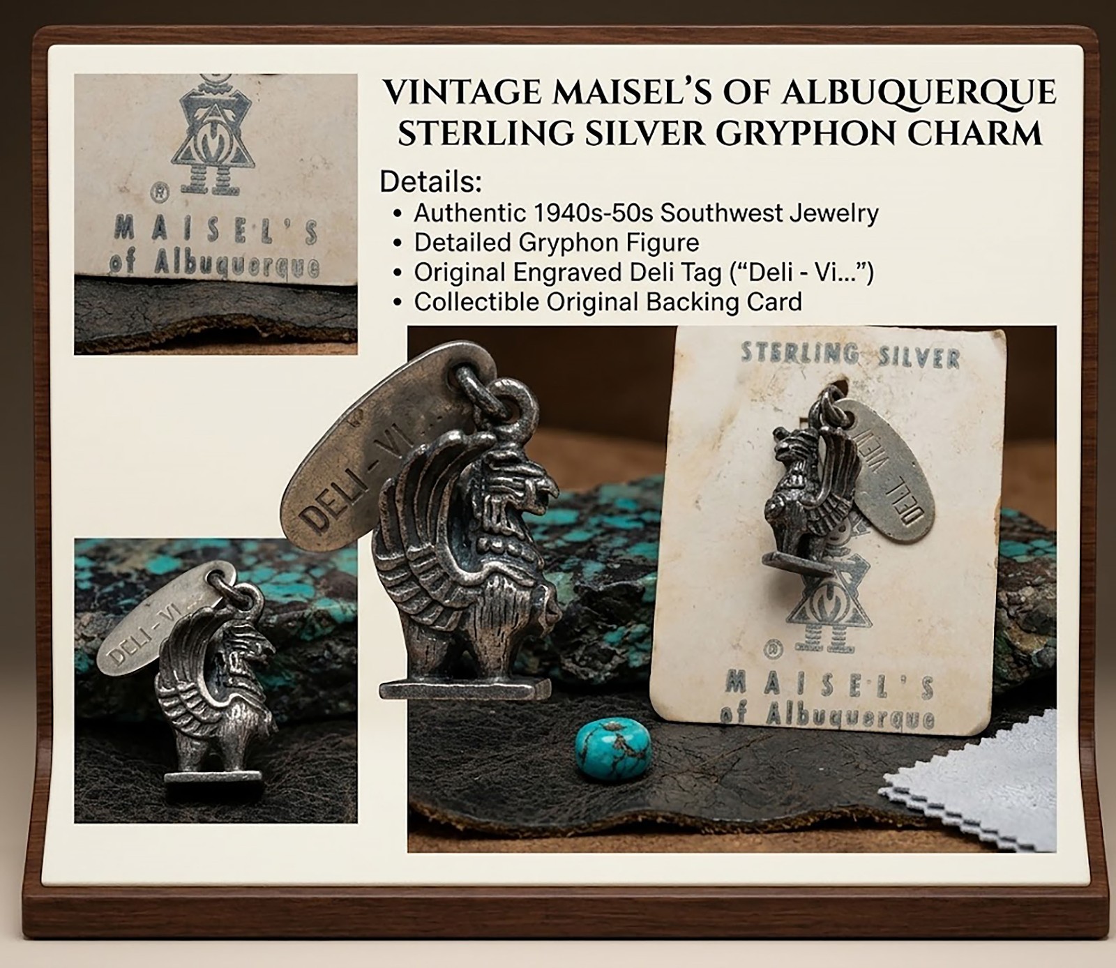 Rare Vintage Maisel\'s Sterling Silver Dell View Souvenir Charm Route 66 New