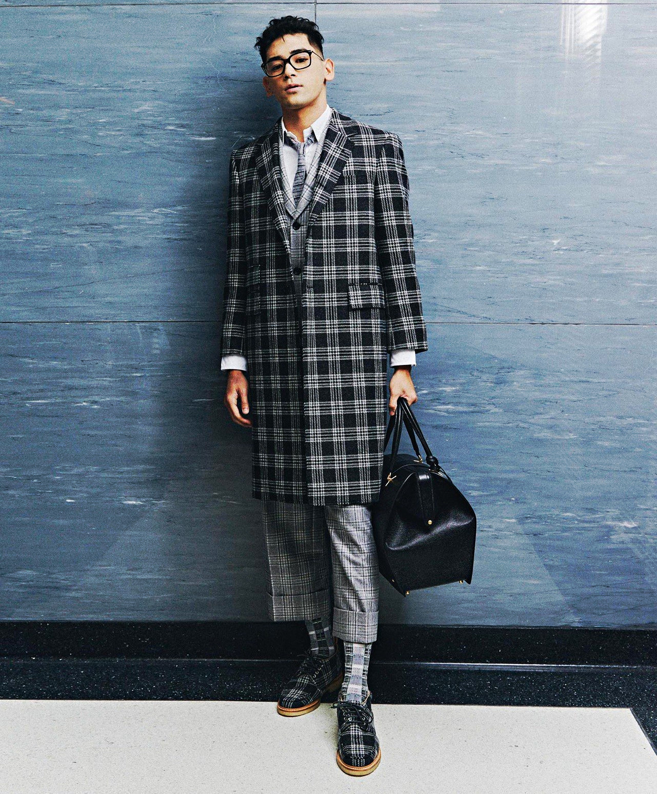 Thom Browne 100% Cashmere Prince of Wales Overcoat Grey Size 1 NWT