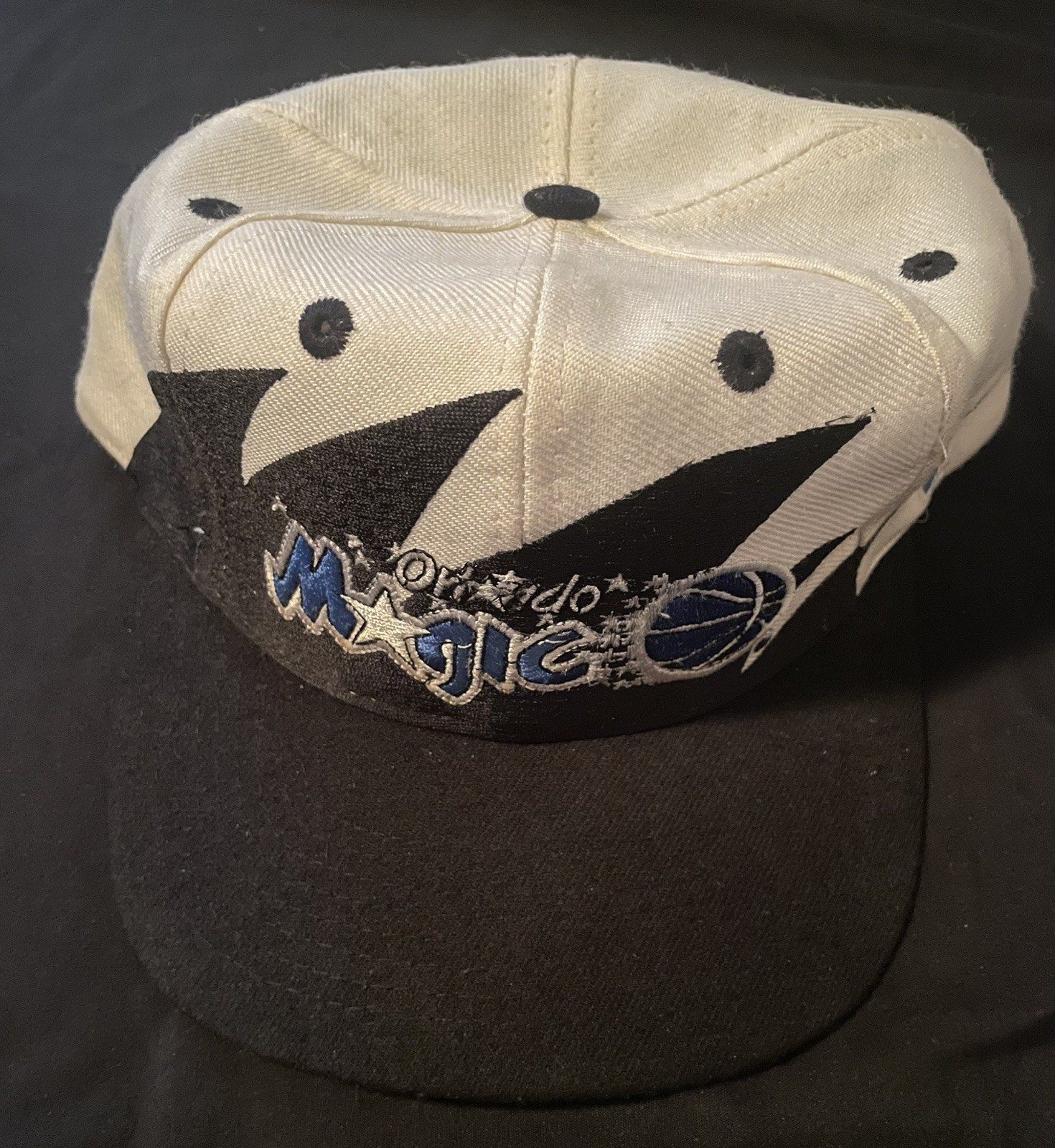 Vintage 90s Orlando Magic Logo Athletic First Gen Shark Tooth SnapBack Hat Wool
