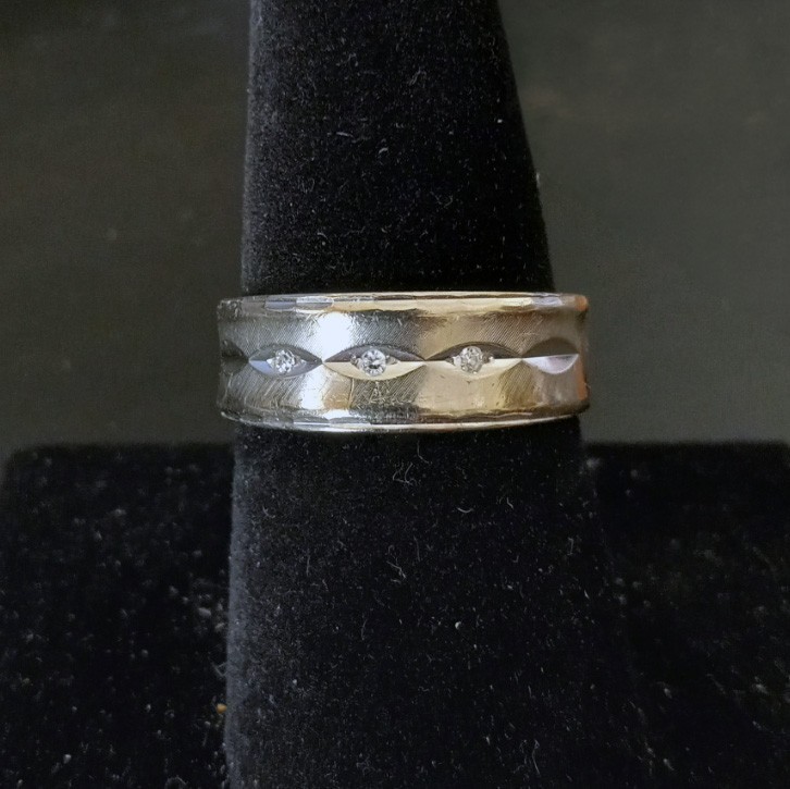 Vintage ArtCarved 14K White Gold 3-Diamond Men's Wedding Band Ring 1973 6g Sz 8